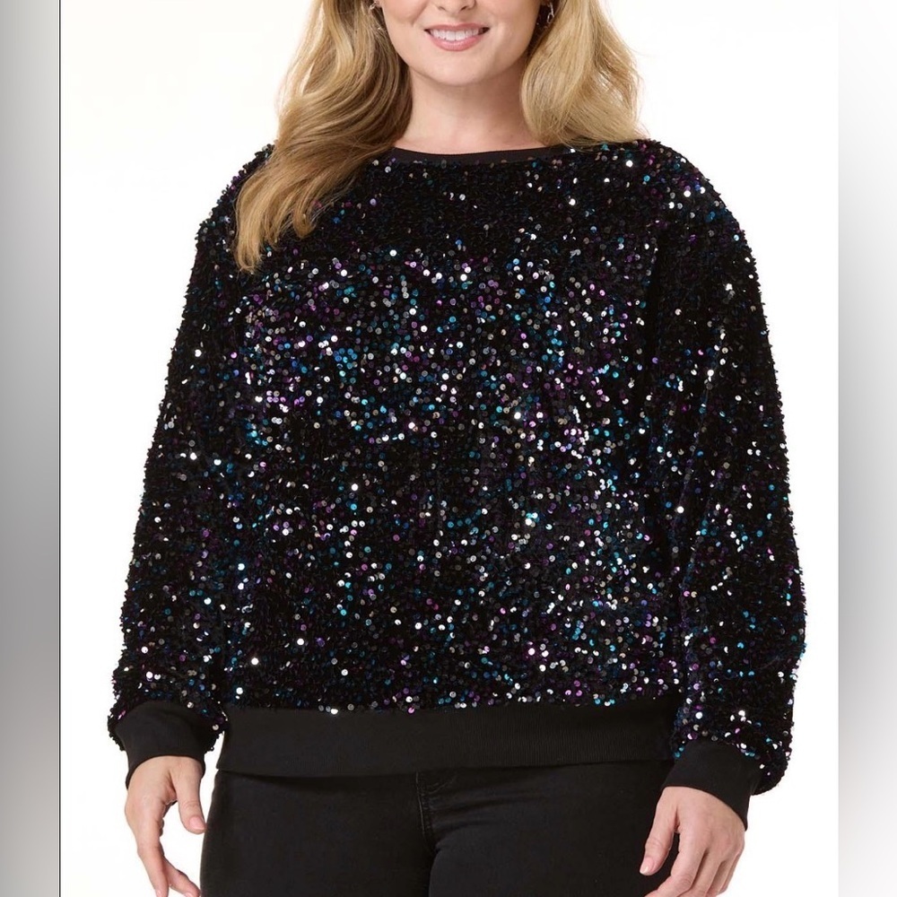 NWT Cato Plus Size Women’s 26/28W Solid Velvet Multicolor Sequin Sweatshirt